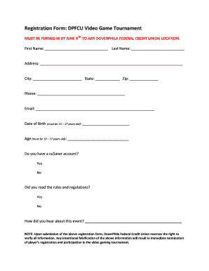 Registration Form: DPFCU Video Game Tournament