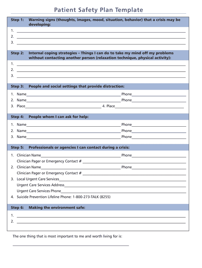 Patient Safety Plan Template Fill Online Printable Fillable Blank 