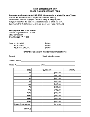 Gorsuch Cub Scout T-shirt order form Great Alaska Council 610