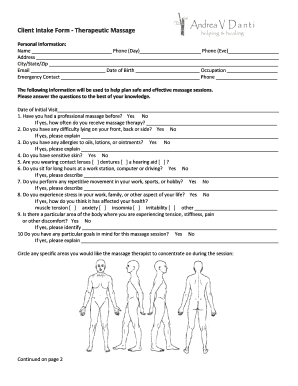 Massage Client Intake Form - The Spa on West Main