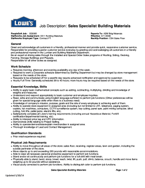 Job Description: Sales Specialist Building Materials - My Lowe's Life