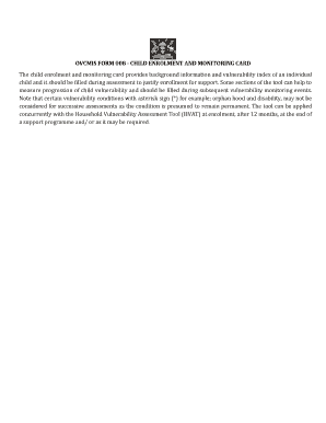 OVCMIS FORM 008 - CHILD ENROLMENT AND MONITORING CARD
