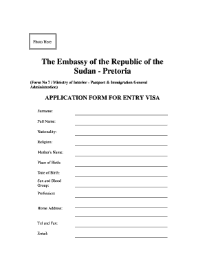 Sudan Entry Visa Application Form