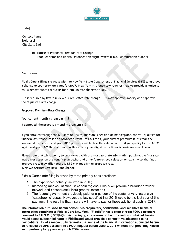 Fillable Online Notice of Rate Increase Fax Email Print - pdfFiller