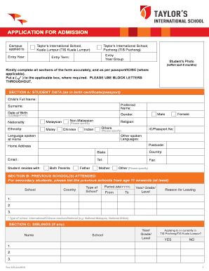 Application Form - Taylor's International School