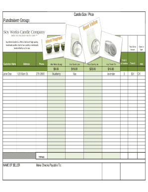 Fillable Online Candle Fundraiser Form - soyworkscandles.com Fax Email ...