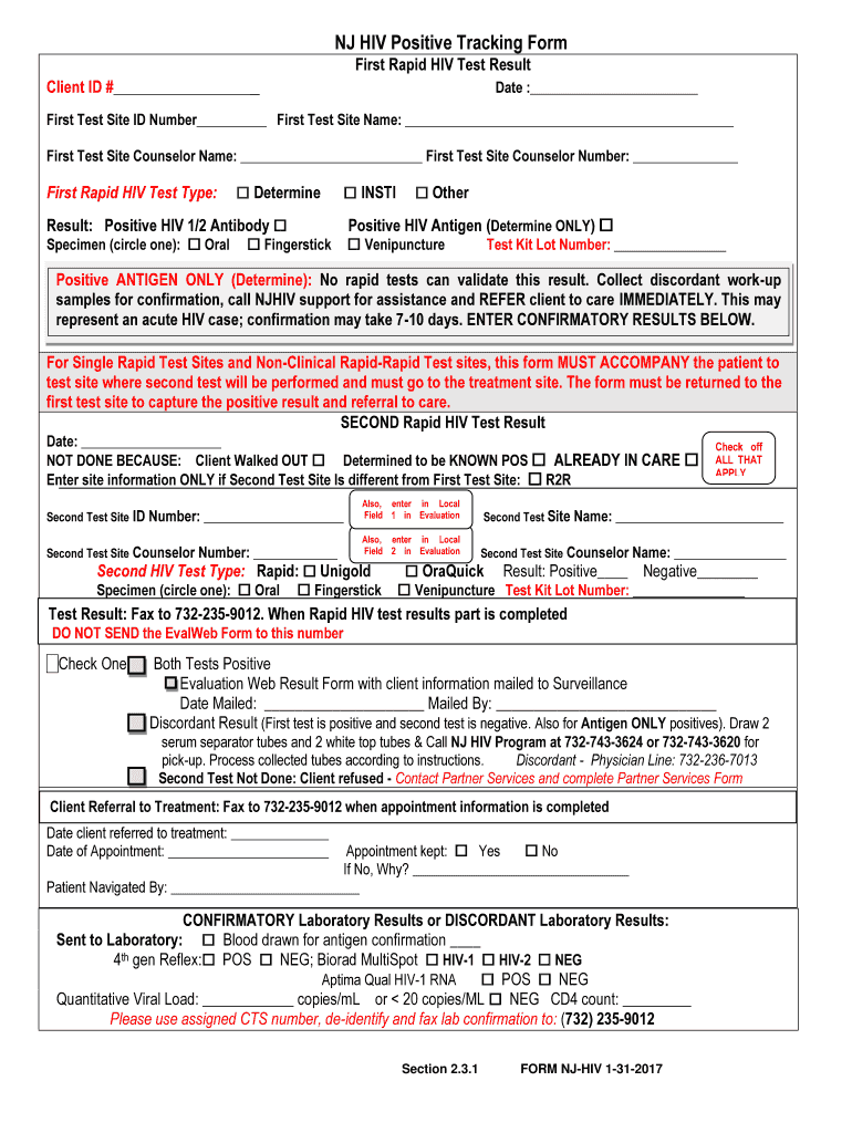 2017 2023 NJ HIV Positive Tracking FormFill Online Printable Fillable 