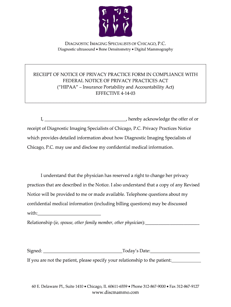 Fillable Online HIPAA Agreement Diagnostic Imaging Specialists of