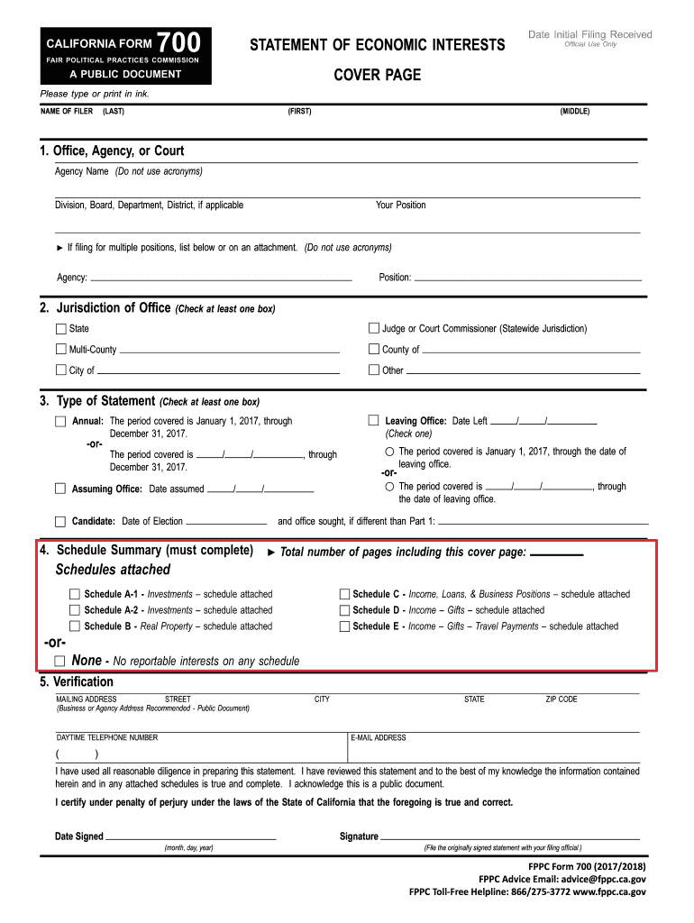 2016 form 700 2017-2019 Preview on Page 1