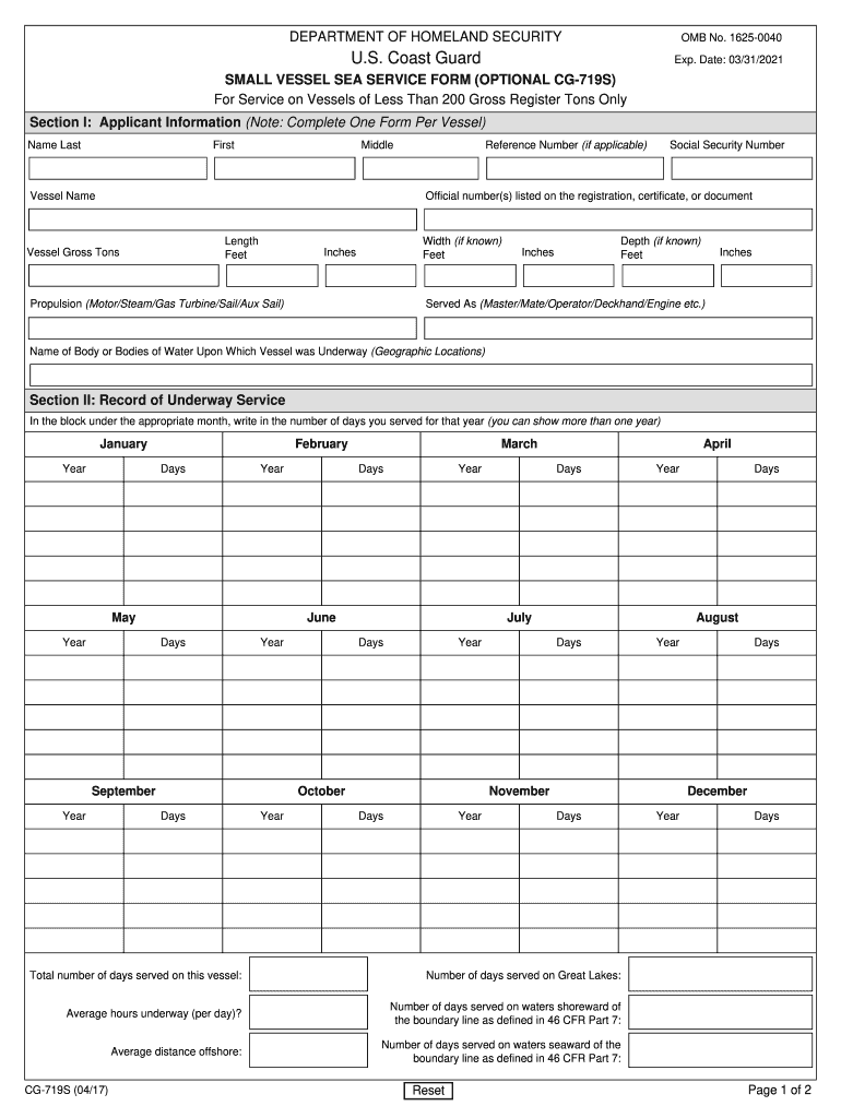 small vessel sea service form Preview on Page 1.