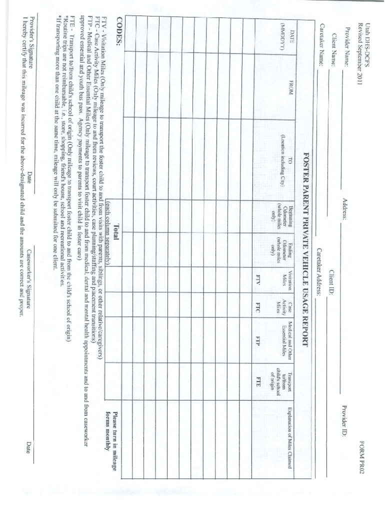 Fillable Online dcfs utah Foster Parent Private Vehicle Usage Report Fax Email Print pdfFiller