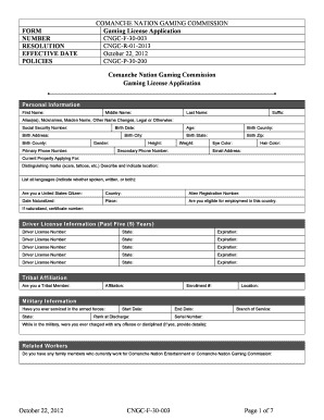 COMANCHE NATION GAMING COMMISSION FORM Gaming ...