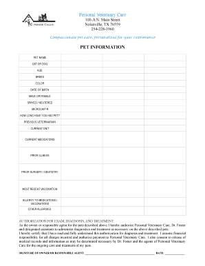 fillable online pet information sheet fax email print pdffiller