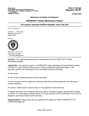 Army in Europe Regulation 750-20. USAREUR/7A Theater Maintenance Program