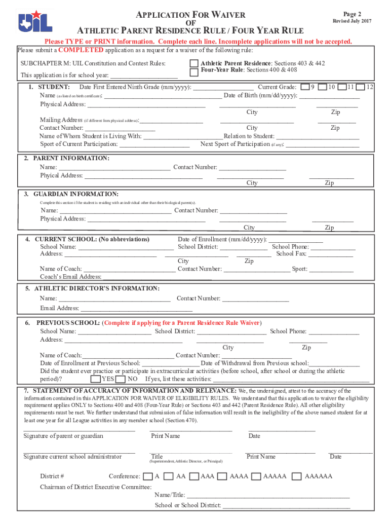 texas uil waiver Preview on Page 1