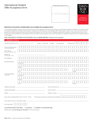 This acceptance, together with your letter of offer, forms your written agreement with Swinburne University of Technology required by Standard 3 of the National Code