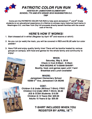 2018 patriotic color fun run registration - Jamestown School District