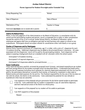 Parent Approval Survey Overnight Travel