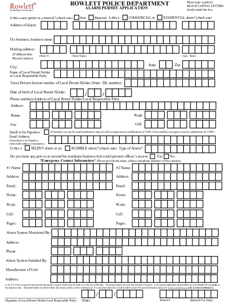 city rowlett alarm permit Preview on Page 1