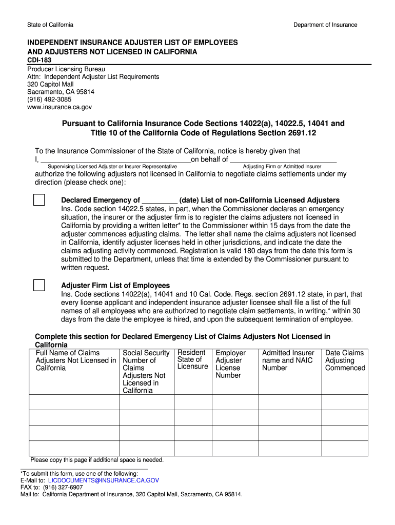 california adjuster list Preview on Page 1