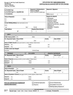 New Jersey Non-Genealogical Vital Record Application