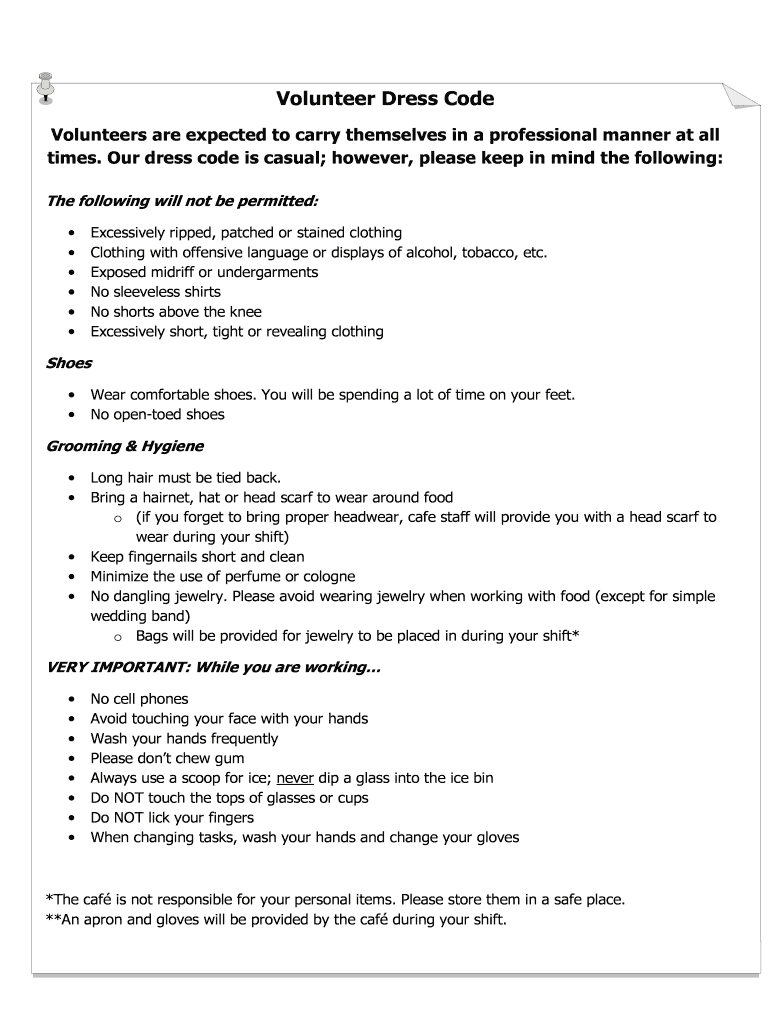 Fillable Online Volunteer Dress Code F.A.R.M. Cafe Fax Email Print