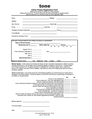 Online Fitness Registration Form - Tone Fitness and Dance Studio