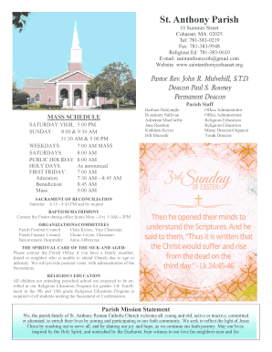 Calendar - Saint Anthony Parish, Cohasset, MA