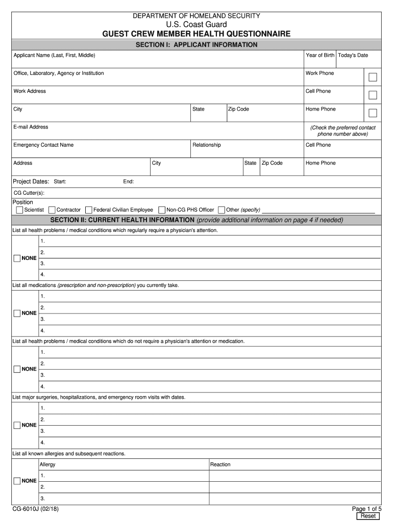 guest crew member health questionnaire Preview on Page 1