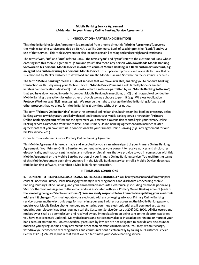 Fillable Online Mobile Banking Service Agreement Currie State Bank