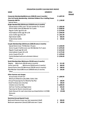 STOUGHTON COUNTRY CLUB 2018 DUES INVOICE NAME MEMBER # Billed ...