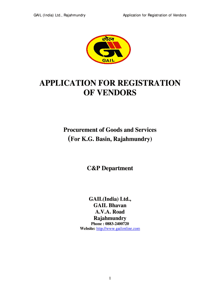 gail vendor registration Preview on Page 1