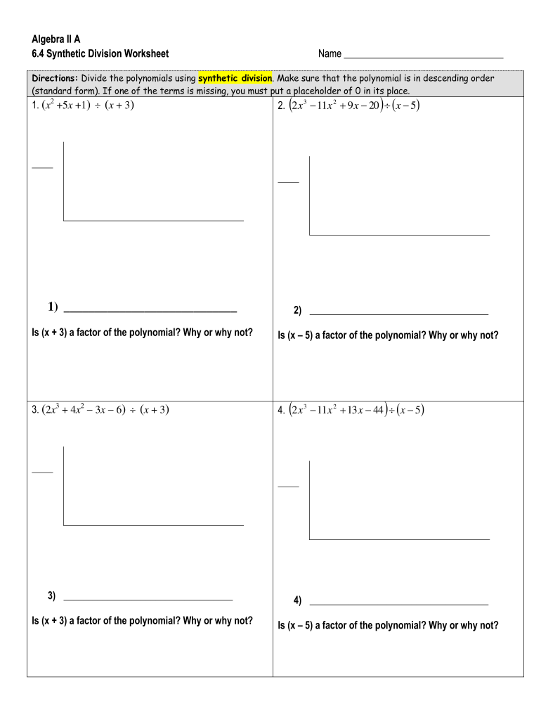 Synthetic Division Worksheet - Fill Online, Printable, Fillable With Synthetic Division Worksheet With Answers
