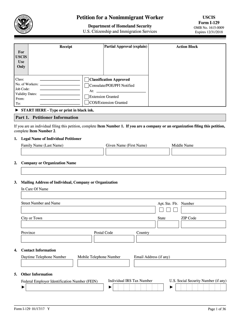 2017 Form USCIS I 129 Fill Online Printable Fillable Blank PdfFiller