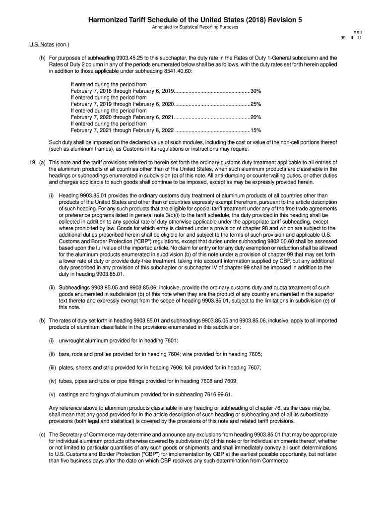 Fillable Online Harmonized Tariff Schedule of the United States (2018