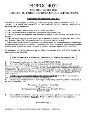 FD-FOC 4052 Parenting Time and Custody Enforcement Request