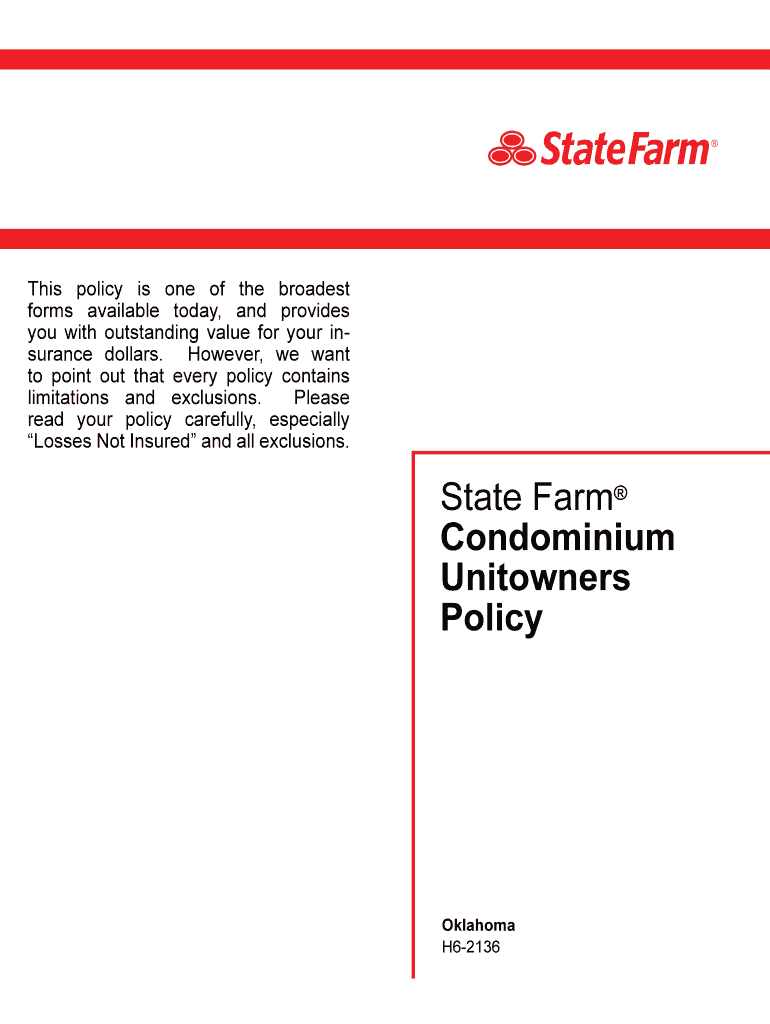 Fillable Online State Farm Condominium Unitowners Policy Fax Email