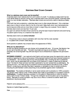Fillable Online Stainless Steel Crown Consent - Cross Timbers Dental ...