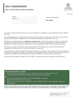MR1562 Self Assessment for C (Car) Class Licence Holders. Certificate of Fitness Self Assessment