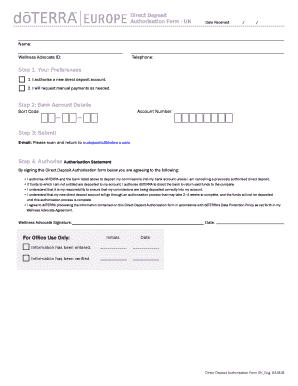 Direct Deposit Authorisation Form UK041818