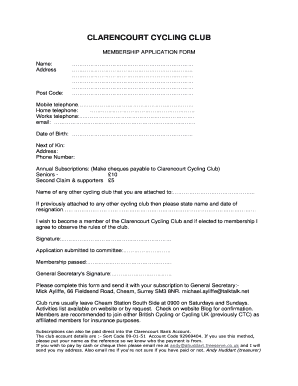 Membership Form - Clarencourt Cycling Club