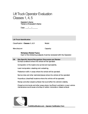 Lift Truck Operator Evaluation Form