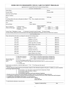 Application for Licensed Child Care Providers & Group Homes