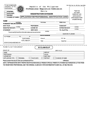 Application Form for Professional Identification Card - PRC