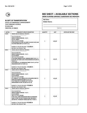 Bid Sheet - Snow Plowing Contract Agreement Bid Proposal. Bid Sheet - Snow Plowing Contract Agreement Bid Proposal