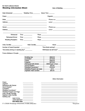 Wedding information form
