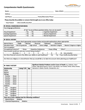 Comprehensive Health Questionnaire - Horizon Family Medicine