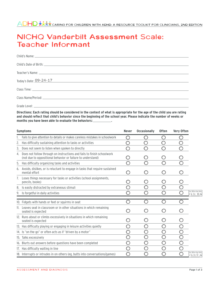 Vanderbilt Assessment Fill Online Printable Fillable Blank PdfFiller