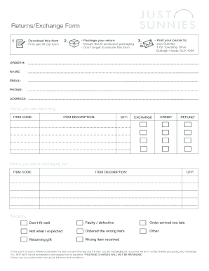 Just Sunnies Returns/Exchange Form