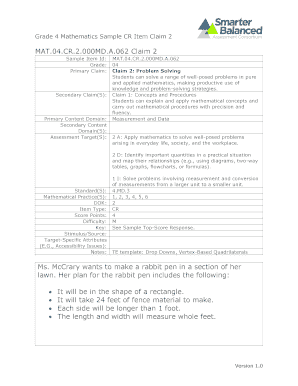 Fillable Online Grade 4 Mathematics Sample CR Item Claim 2 Fax Email ...